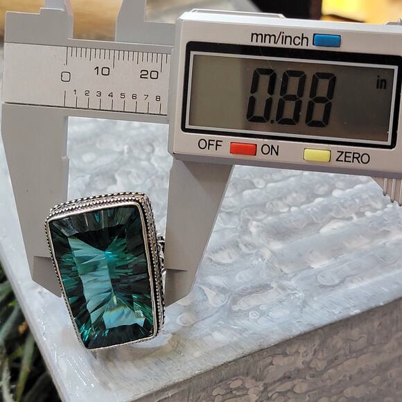 Green Stone Statement Ring, Sterling Silver Ring, 1.24 Inch Stone, Size 8.5 - Picture 10 of 12